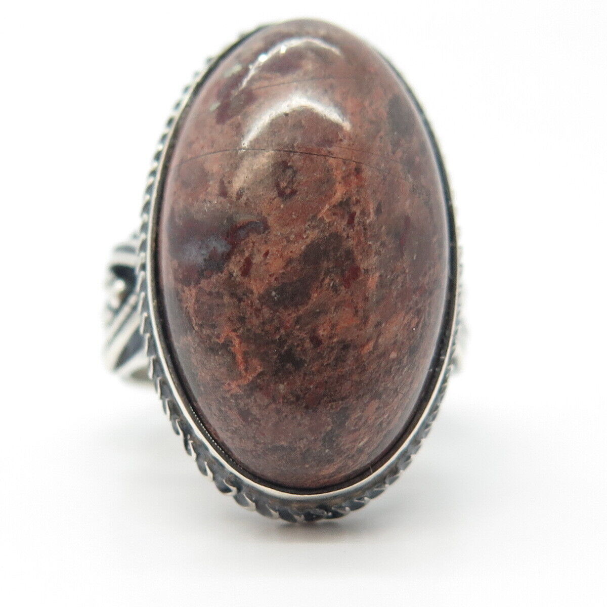 925 Sterling Silver Vintage Real Picture Jasper Gemstone Statement Ring Size 7.5