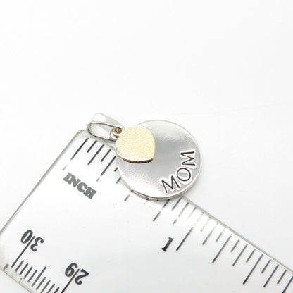 925 Sterling Silver 2-Tone "Mom" Heart Love Pendant