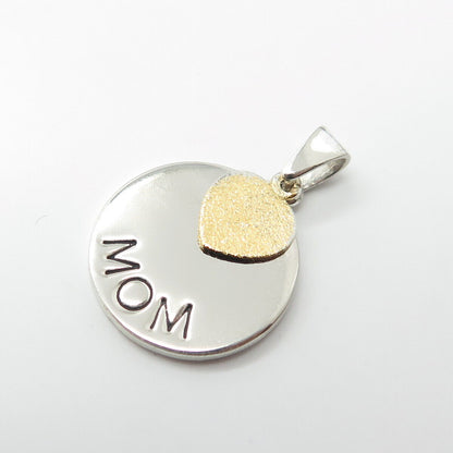 925 Sterling Silver 2-Tone "Mom" Heart Love Pendant