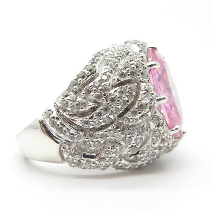 925 Sterling Silver White & Pink C Z Ring Size 7.5