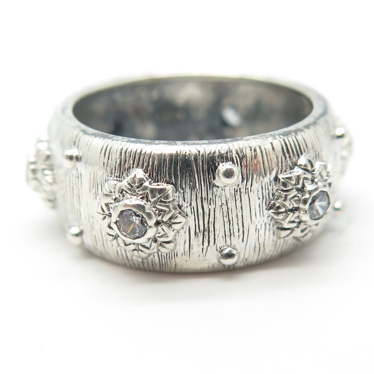 925 Sterling Silver C Z Floral Band Ring Size 7.75