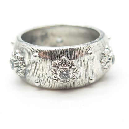 925 Sterling Silver C Z Floral Band Ring Size 7.75