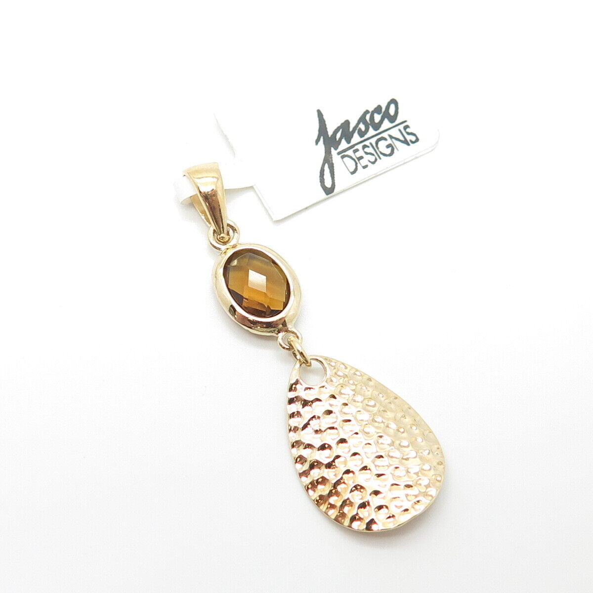 925 Sterling Silver Gold Plated Real Citrine Gemstone Hammered Finish Pendant