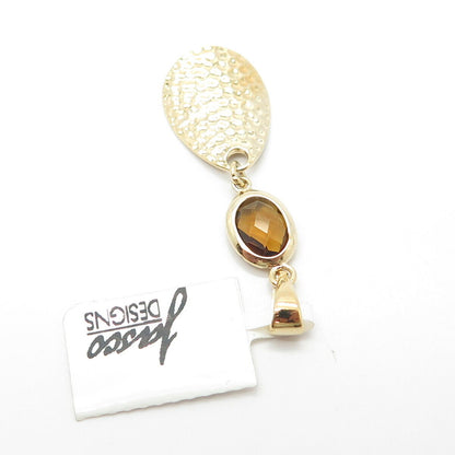 925 Sterling Silver Gold Plated Real Citrine Gemstone Hammered Finish Pendant