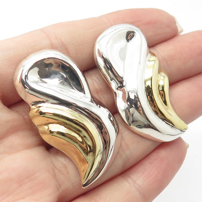 925 Sterling Silver 2-Tone Vintage Mexico Ribbed Earrings