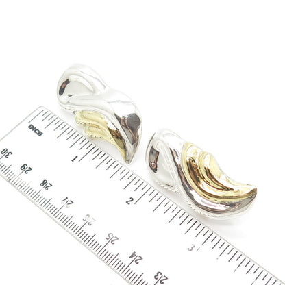 925 Sterling Silver 2-Tone Vintage Mexico Ribbed Earrings