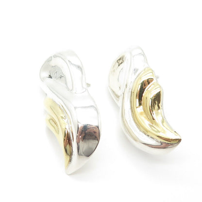 925 Sterling Silver 2-Tone Vintage Mexico Ribbed Earrings