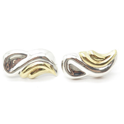 925 Sterling Silver 2-Tone Vintage Mexico Ribbed Earrings