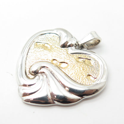 925 Sterling Silver 2-Tone Vintage Gorham Footprints Prayer Heart Pendant