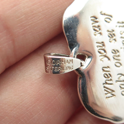 925 Sterling Silver 2-Tone Vintage Gorham Footprints Prayer Heart Pendant