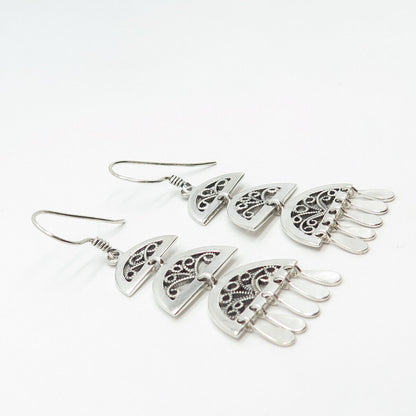 925 Sterling Silver Ornate Dangling Hook Earrings