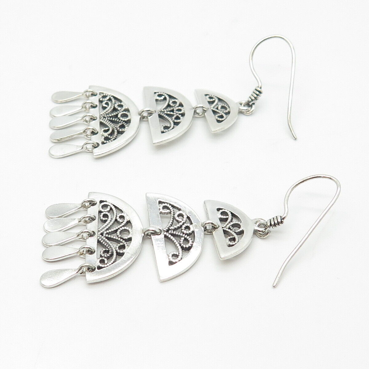 925 Sterling Silver Ornate Dangling Hook Earrings