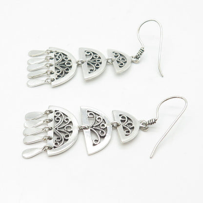 925 Sterling Silver Ornate Dangling Hook Earrings