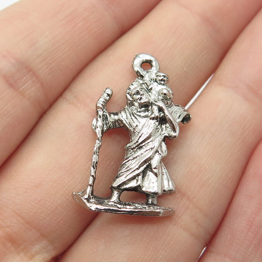 925 Sterling Silver Vintage St. Christopher Religious Pendant