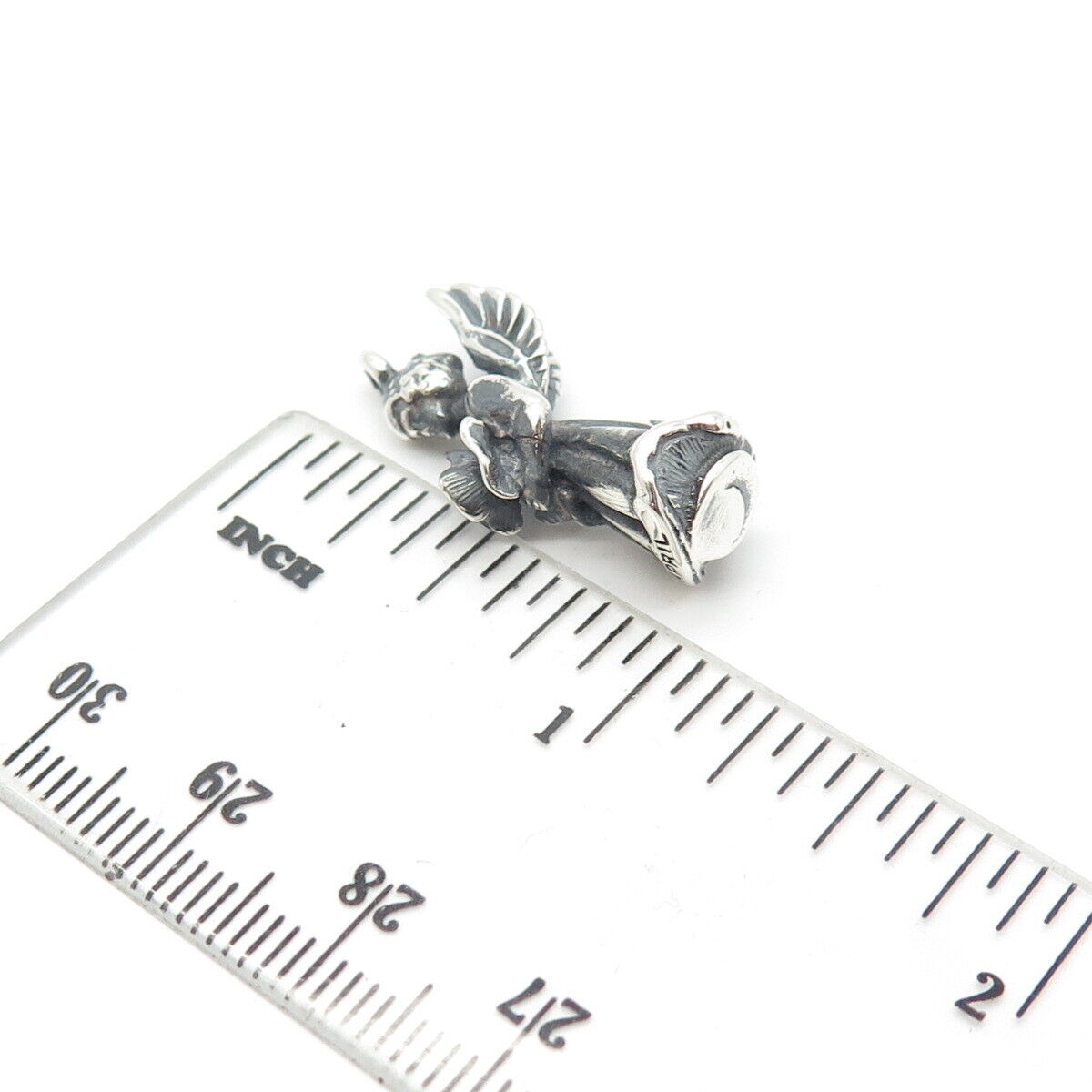 925 Sterling Silver Vintage "April" Girl w/Wings Pendant