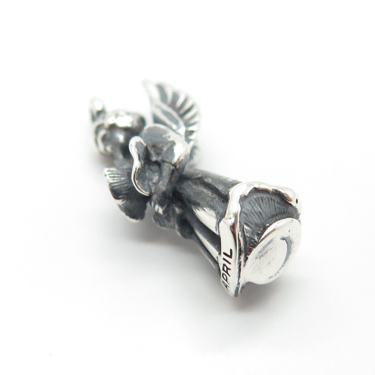 925 Sterling Silver Vintage "April" Girl w/Wings Pendant