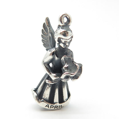 925 Sterling Silver Vintage "April" Girl w/Wings Pendant