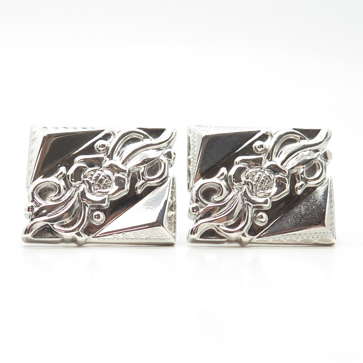 925 Sterling Silver Vintage Floral Ornate Cufflinks