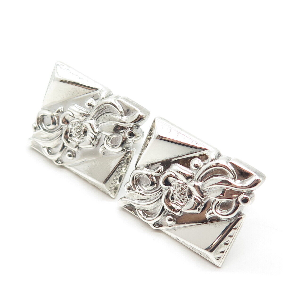 925 Sterling Silver Vintage Floral Ornate Cufflinks