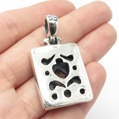 925 Sterling Silver Vintage Real Smoky Quartz Ornate Pendant