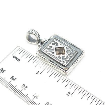 925 Sterling Silver Vintage Real Smoky Quartz Ornate Pendant