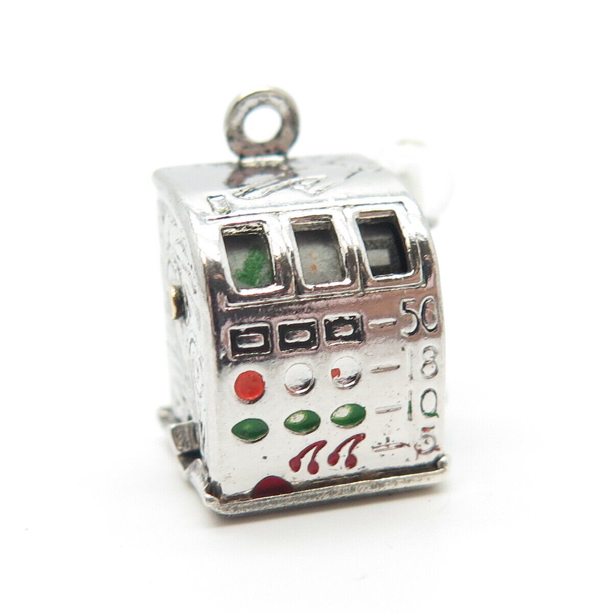 925 Sterling Silver Vintage Enamel Slot Machine for Good Luck Movable Pendant