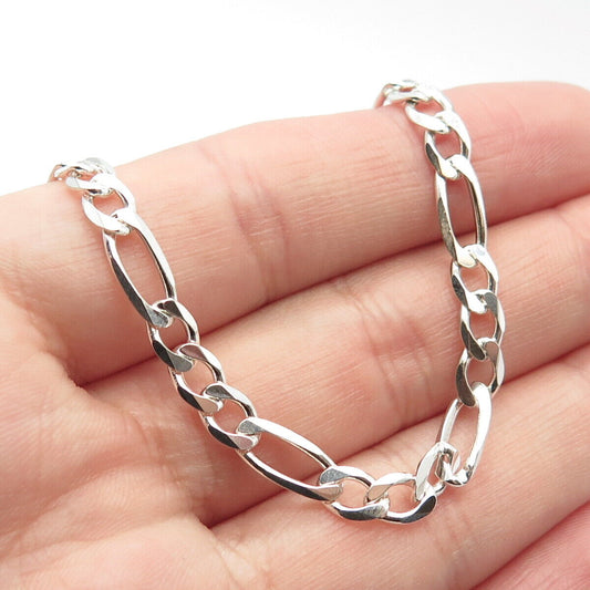 925 Sterling Silver Italy Figaro Chain Necklace 22"