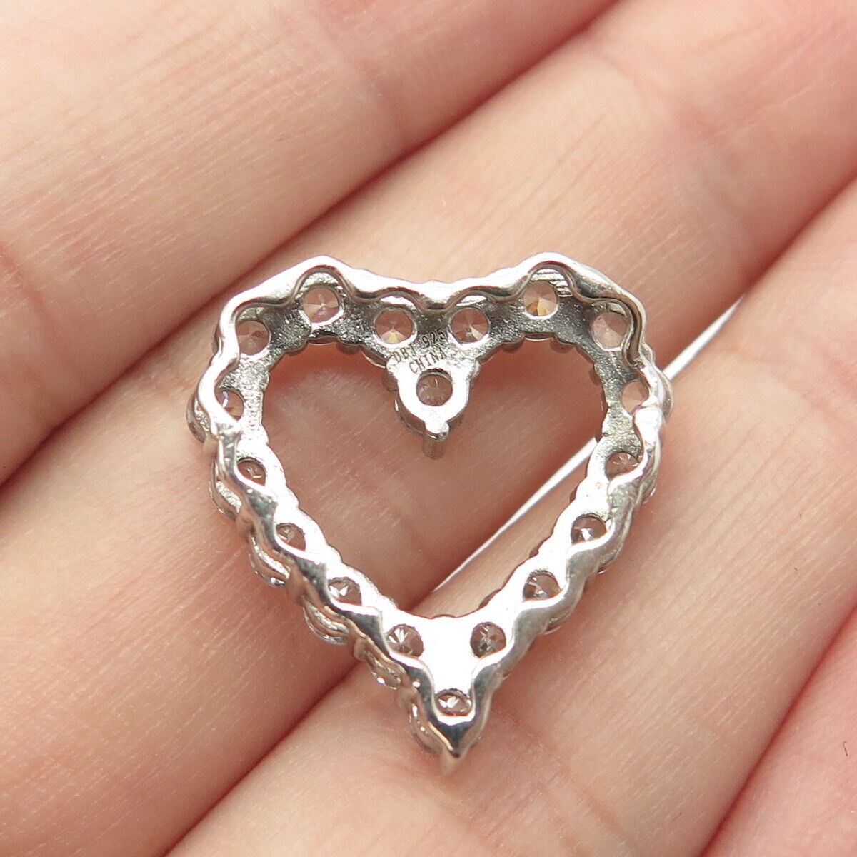 925 Sterling Silver Round-Cut C Z Open Heart Slide Pendant