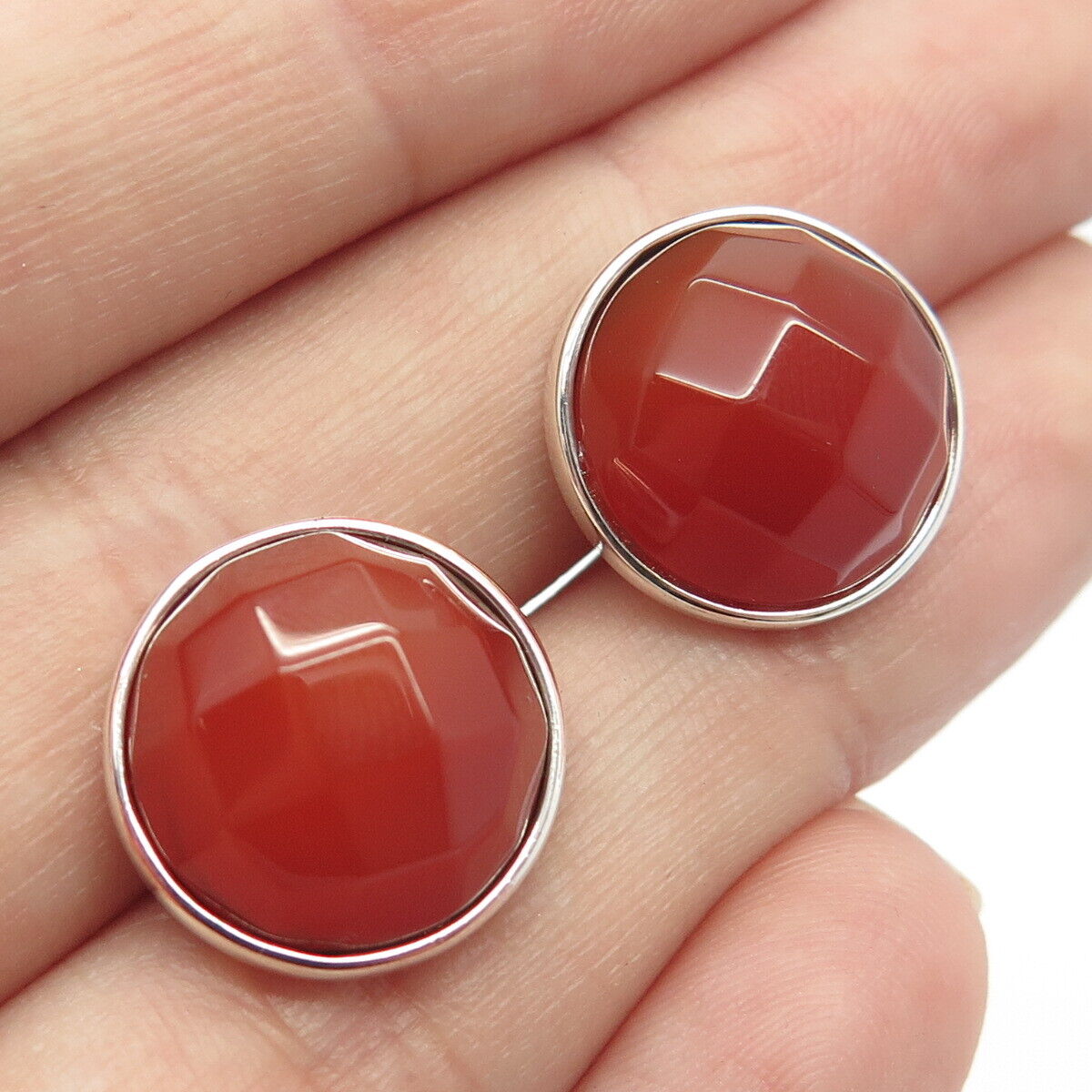 925 Sterling Silver Vintage Real Checkered Carnelian Gemstone Earrings