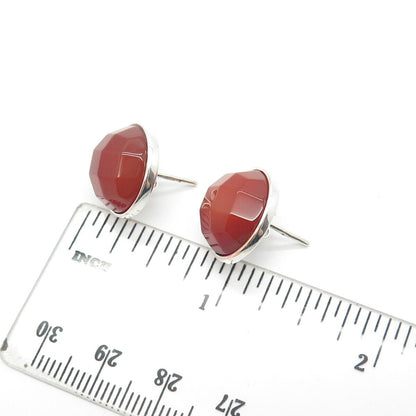 925 Sterling Silver Vintage Real Checkered Carnelian Gemstone Earrings