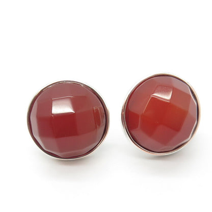 925 Sterling Silver Vintage Real Checkered Carnelian Gemstone Earrings