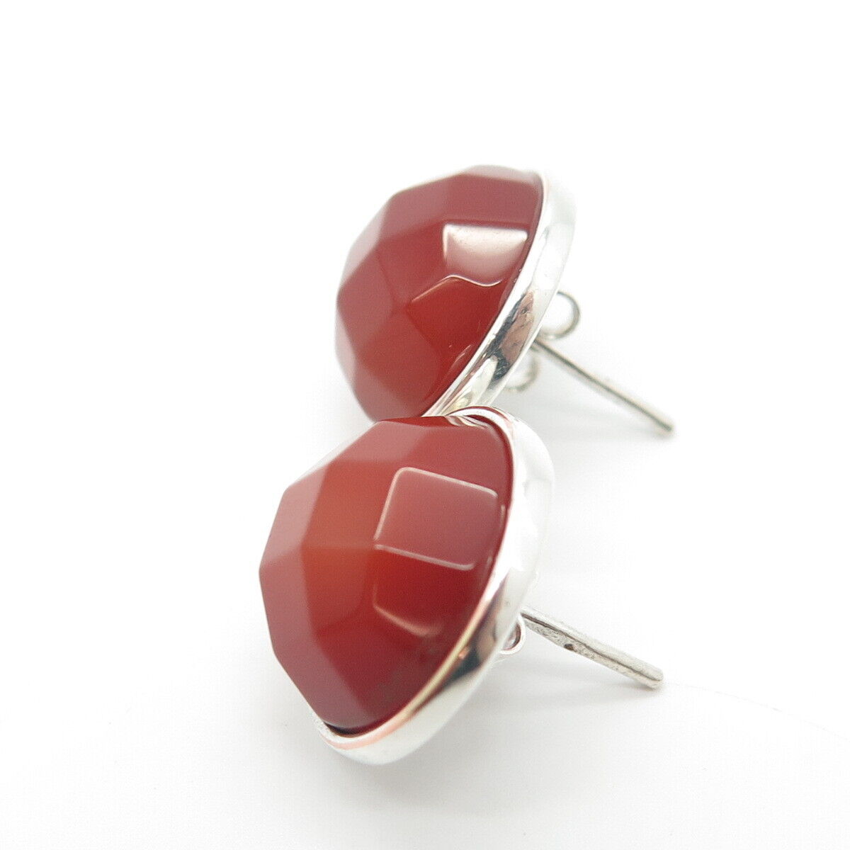 925 Sterling Silver Vintage Real Checkered Carnelian Gemstone Earrings