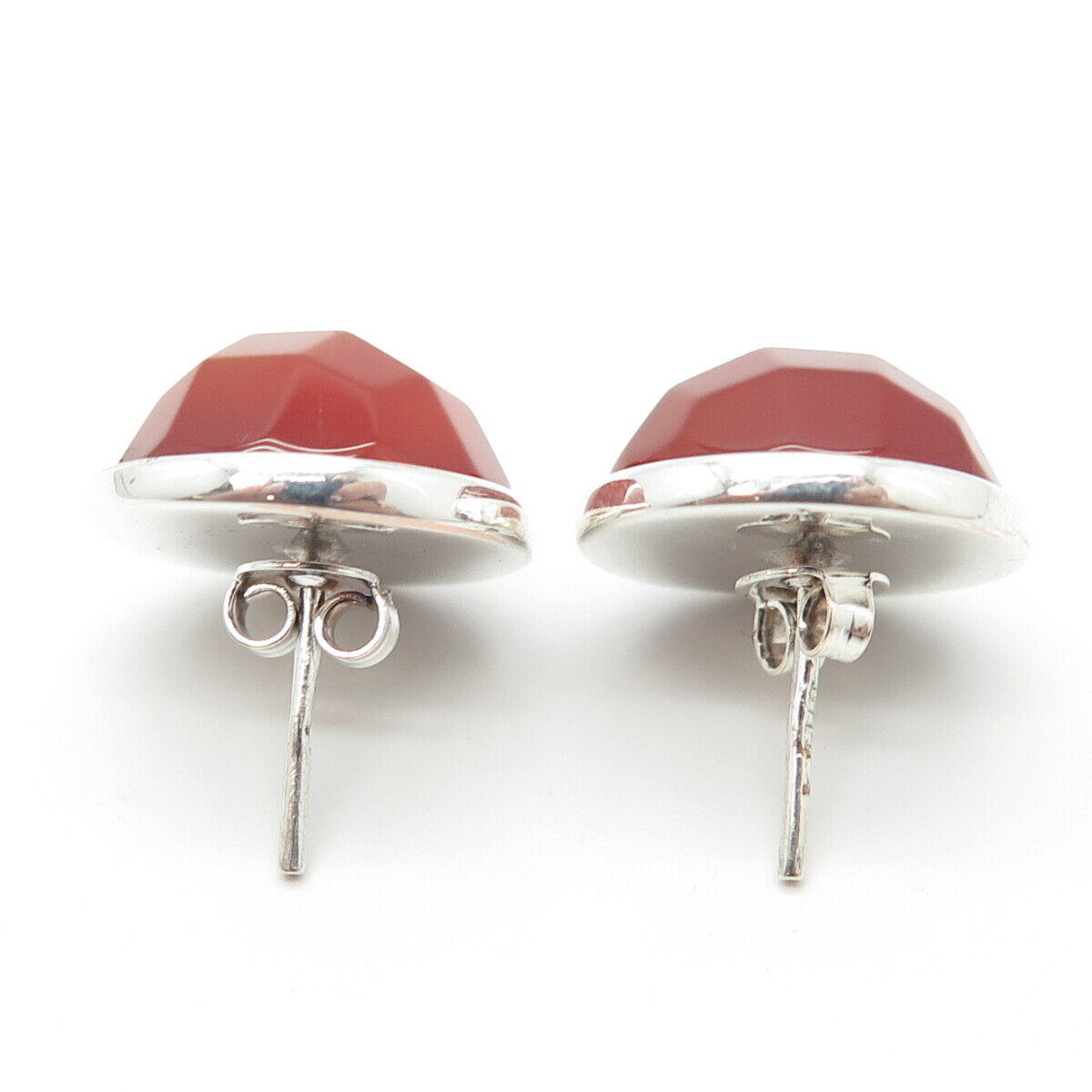 925 Sterling Silver Vintage Real Checkered Carnelian Gemstone Earrings