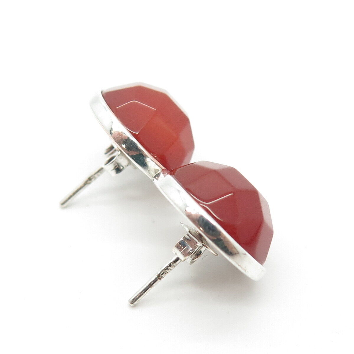 925 Sterling Silver Vintage Real Checkered Carnelian Gemstone Earrings