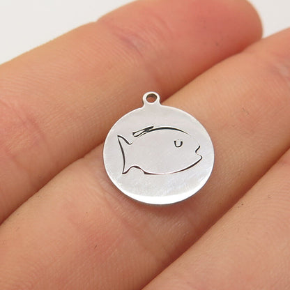 925 Sterling Silver USA Two In Town Fish Charm Pendant