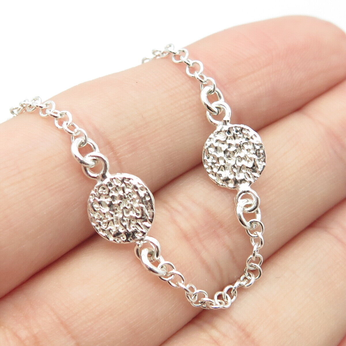 925 Sterling Silver Italy Hammered Disc By The Yard Station Chain Necklace 16"