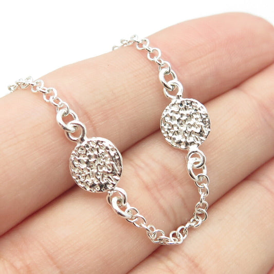 925 Sterling Silver Italy Hammered Disc By The Yard Station Chain Necklace 16"