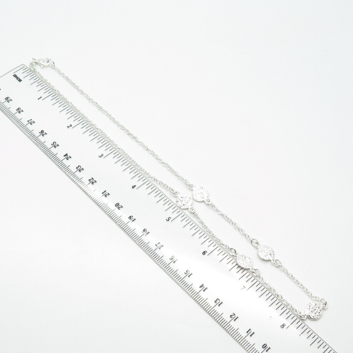 925 Sterling Silver Italy Hammered Disc By The Yard Station Chain Necklace 16"