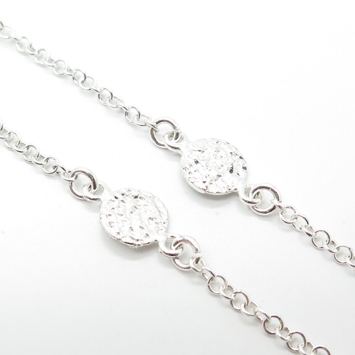 925 Sterling Silver Italy Hammered Disc By The Yard Station Chain Necklace 16"