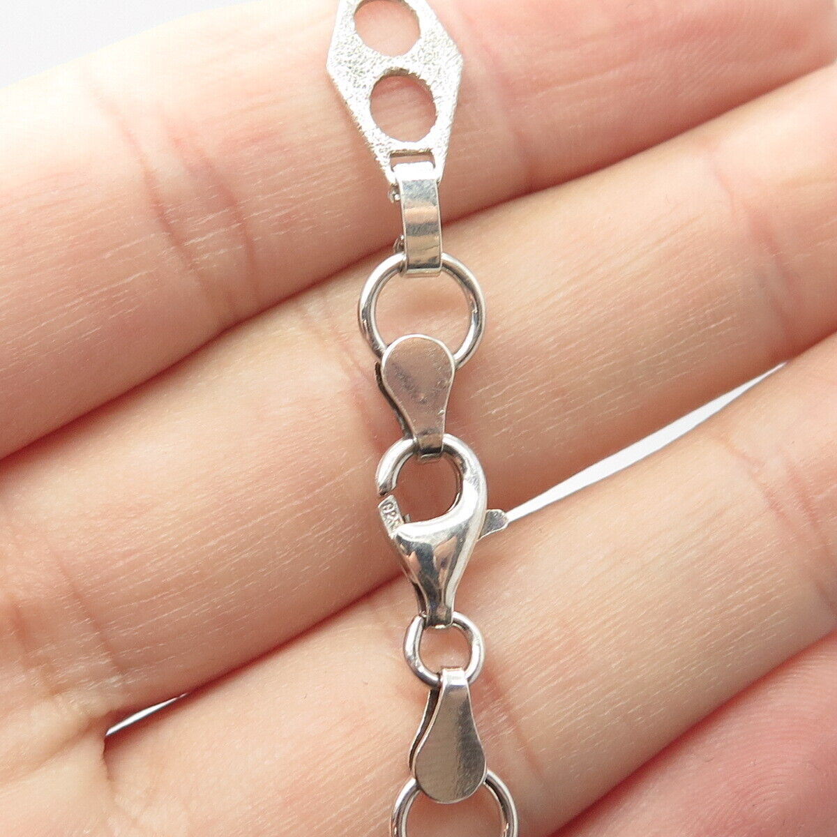 925 Sterling Silver Vintage Geometric Link Bracelet 7"