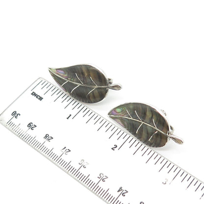 925 Sterling Silver Vintage Mexico Cuermor Ley Abalone Shell Screw Back Earrings