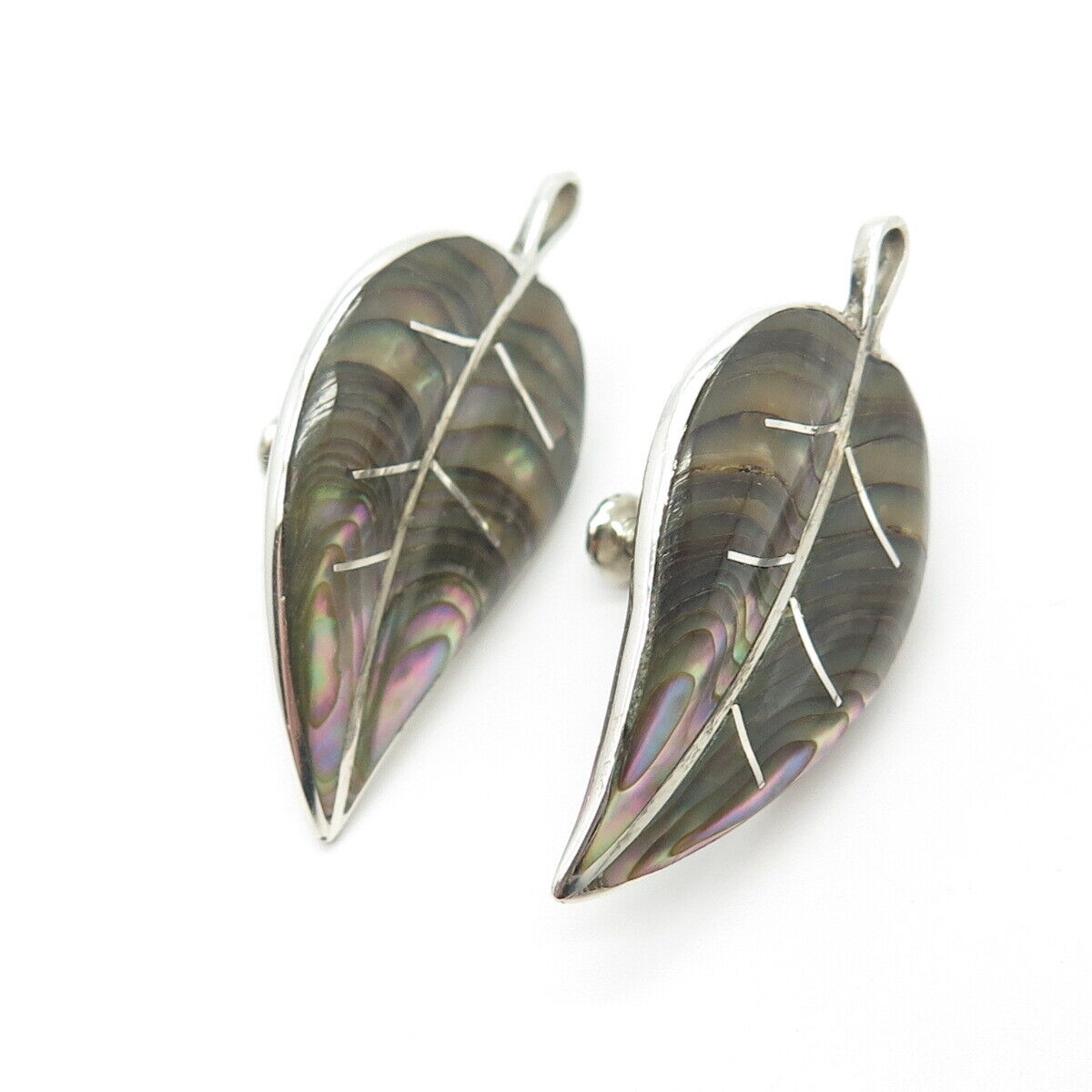 925 Sterling Silver Vintage Mexico Cuermor Ley Abalone Shell Screw Back Earrings