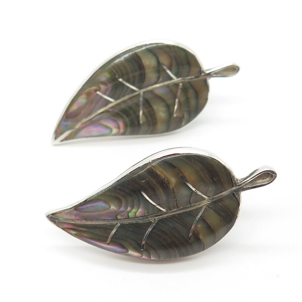 925 Sterling Silver Vintage Mexico Cuermor Ley Abalone Shell Screw Back Earrings