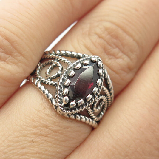 925 Sterling Silver Vintage Real Amethyst Gemstone Ornate Ring Size 6.5