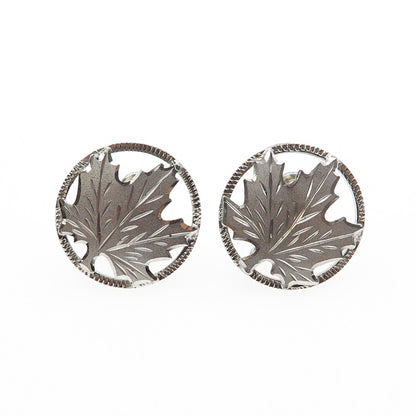 925 Sterling Silver Antique Art Deco Maple Leaf Screw Back Earrings