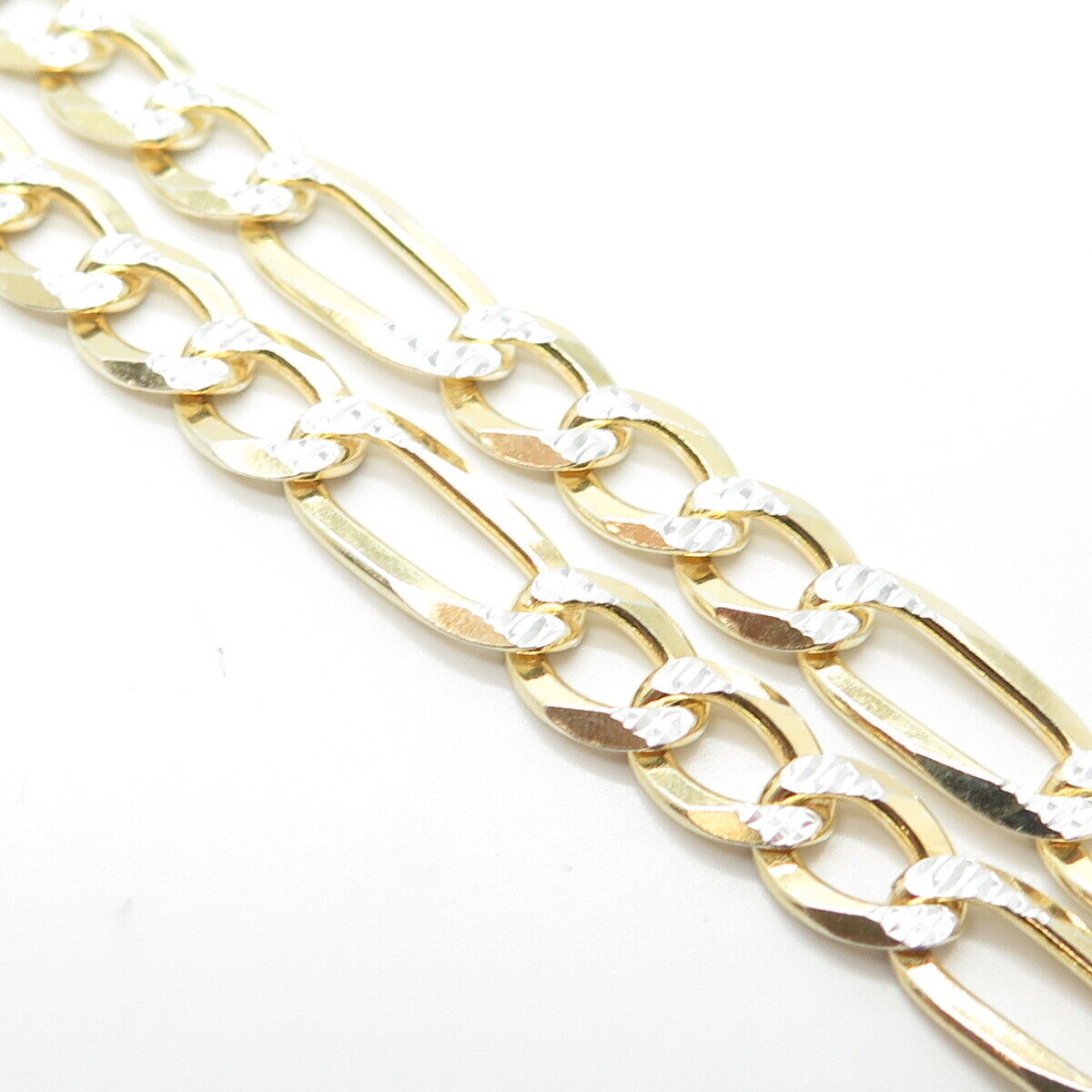 925 Sterling Silver Gold Plated 2-Tone Italy P. Lux Figaro Chain Necklace 18"