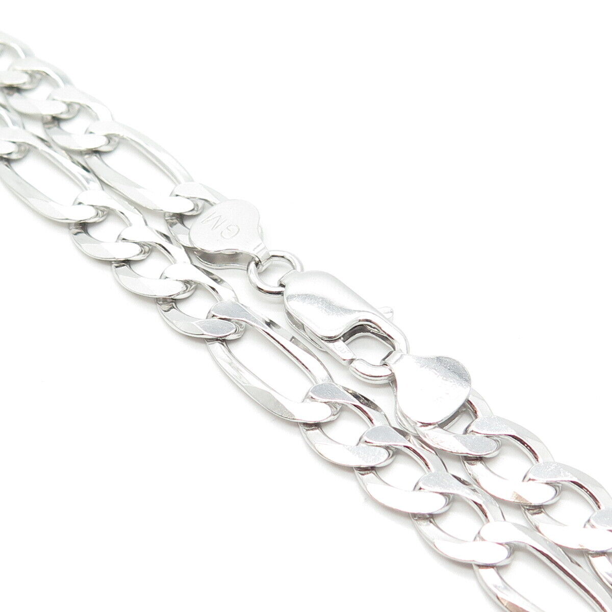 925 Sterling Silver Italy Figaro Chain Necklace 20"