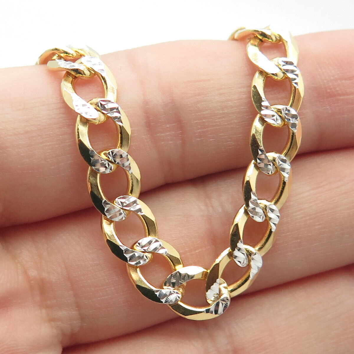 925 Sterling Silver Gold Plated 2-Tone Italy P. Lux Cuban Chain Necklace 18"