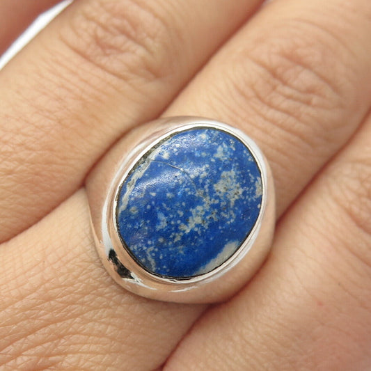 950 Silver Vintage Real Lapis Lazuli Gemstone Ring Size 10.25