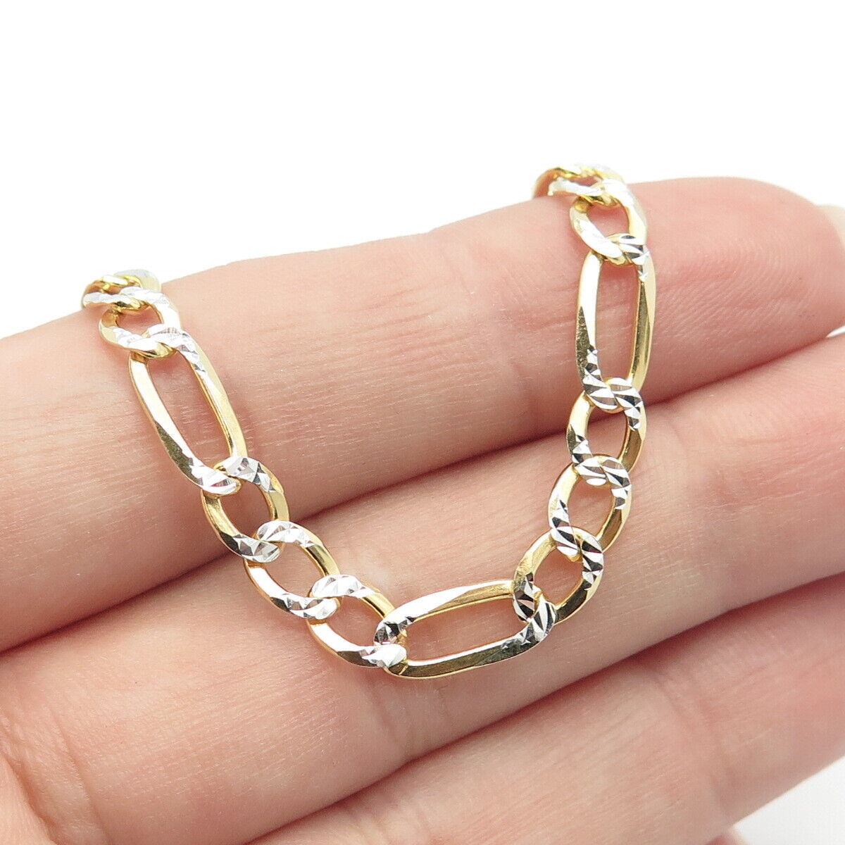 925 Sterling Silver Gold Plated 2-Tone P. Lux Italy Figaro Chain Necklace 20"